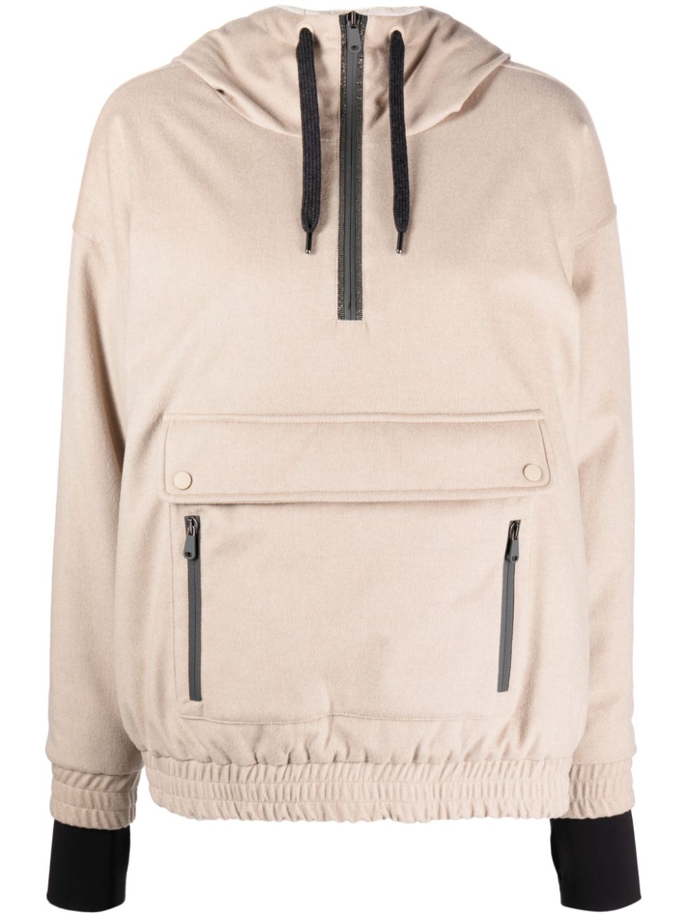 Half zipped long-sleeve hoodie - Neutrals