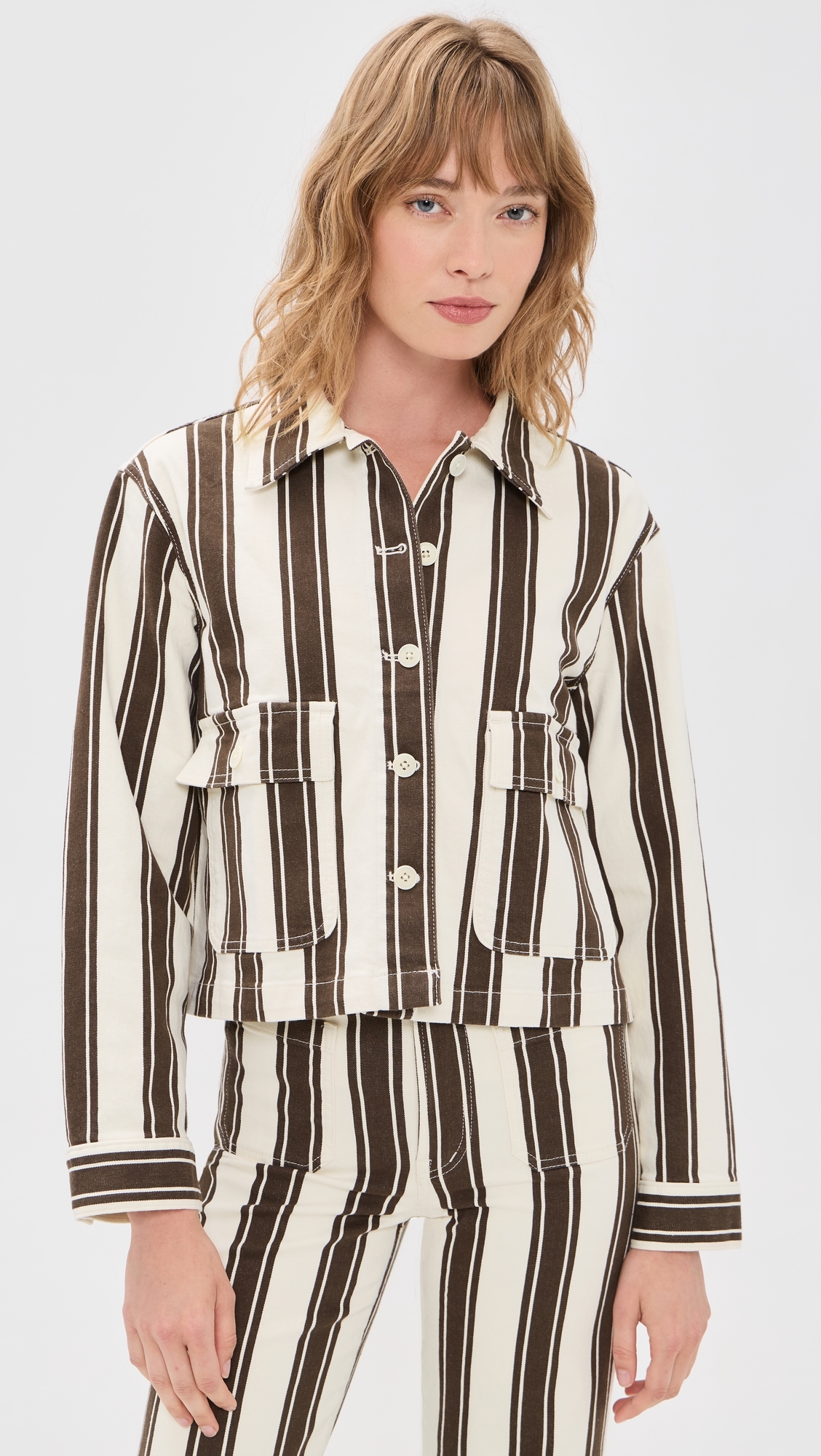 Fem Jacket Ivory & Brown Stripe