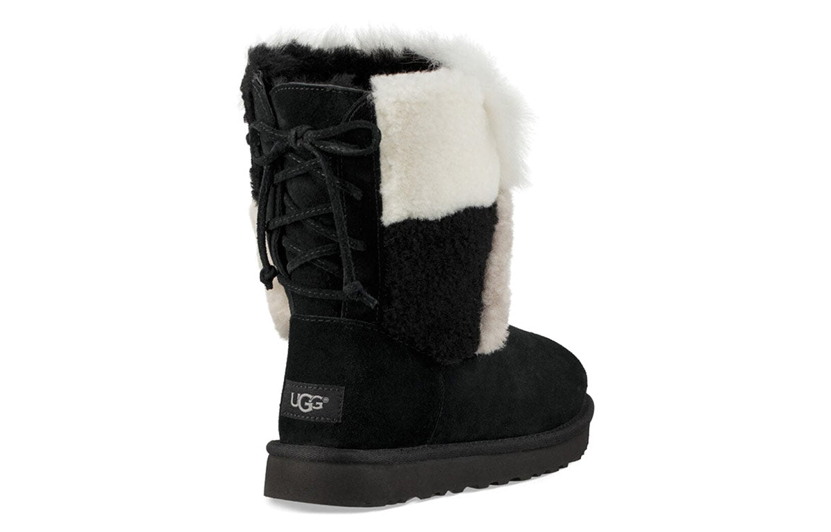 (WMNS) Classic Short Patchwork Fluff Stay Warm Cozy Fleece Lined Black