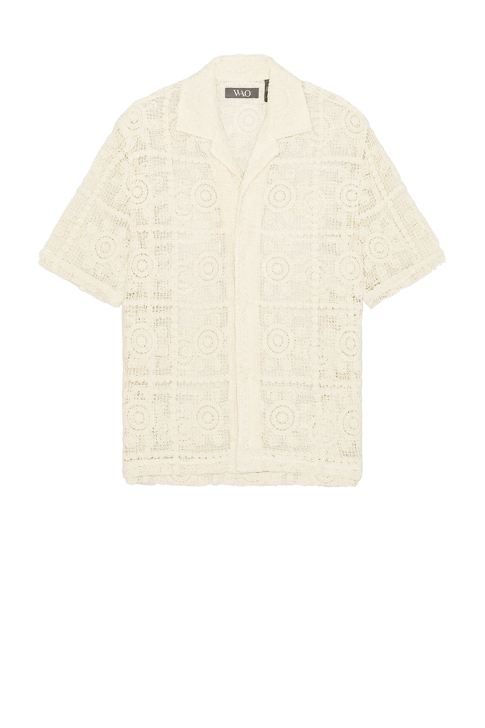 WAO Floral Crochet Camp Shirt in Natural - Cream. S also in