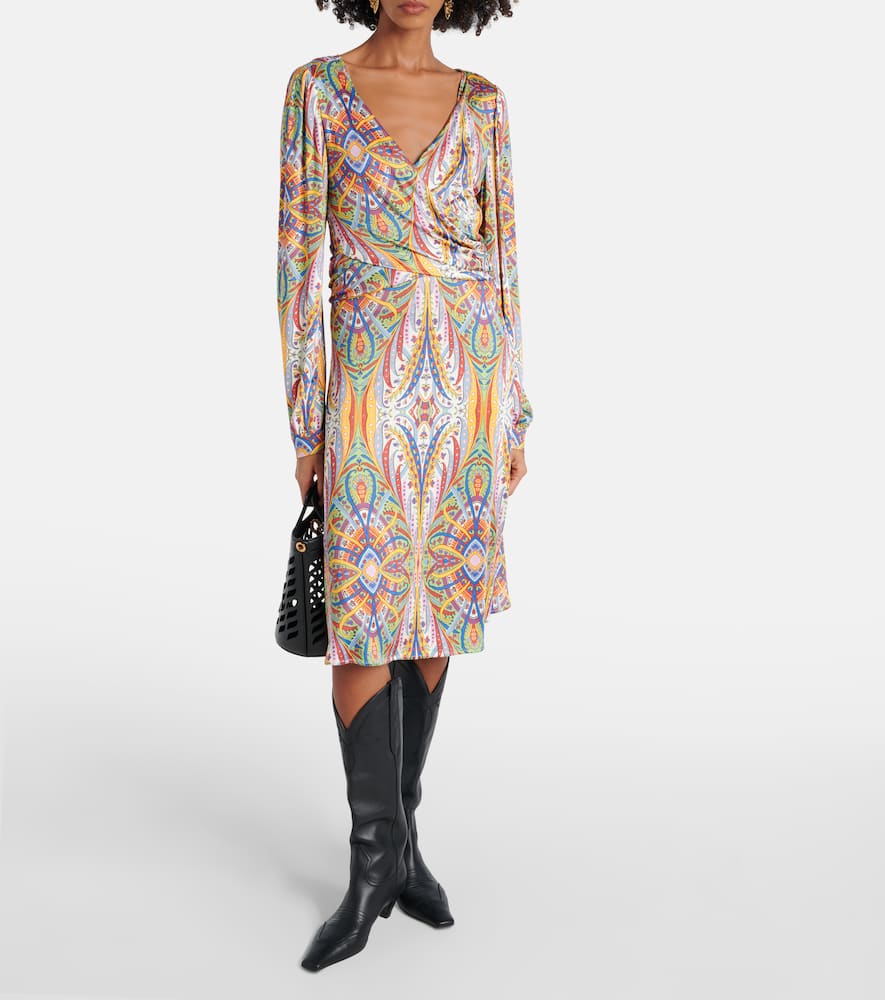 Printed gathered jersey midi dress