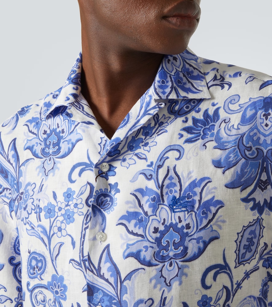 Printed linen bowling shirt
