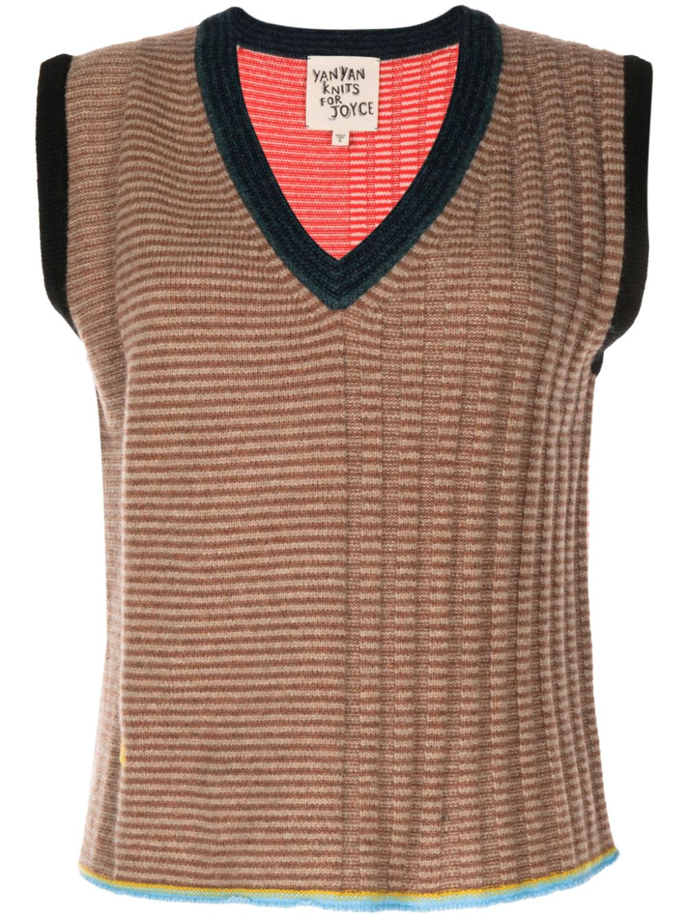 Striped V-neck knitted top - Brown
