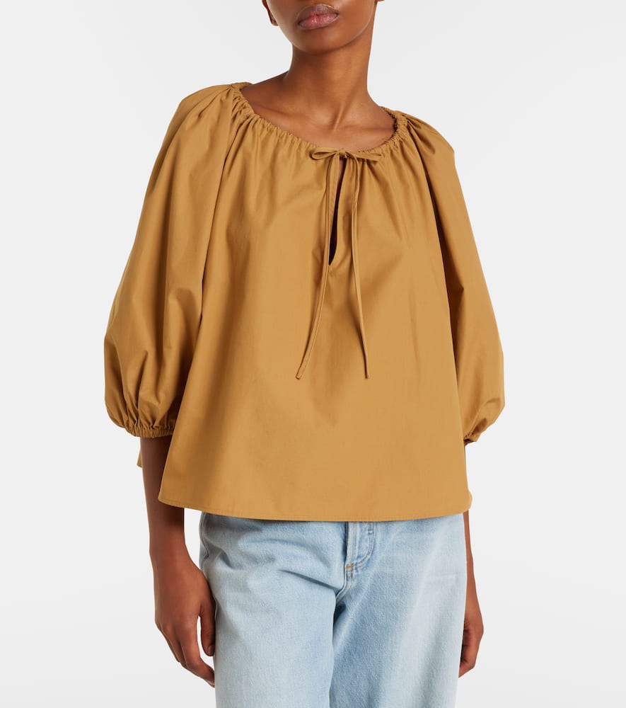 Gathered cotton poplin blouse