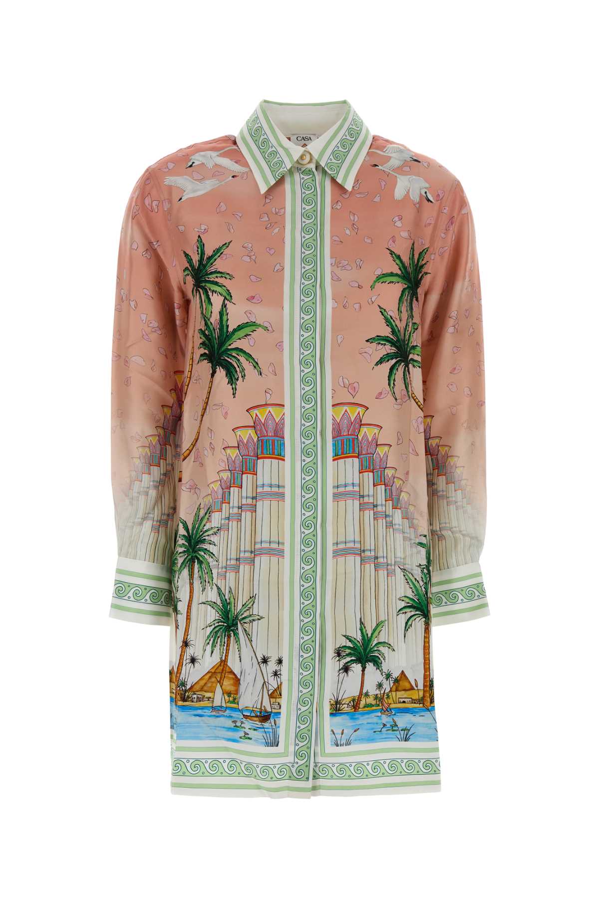 Printed Twill Shirt Dress — Pink