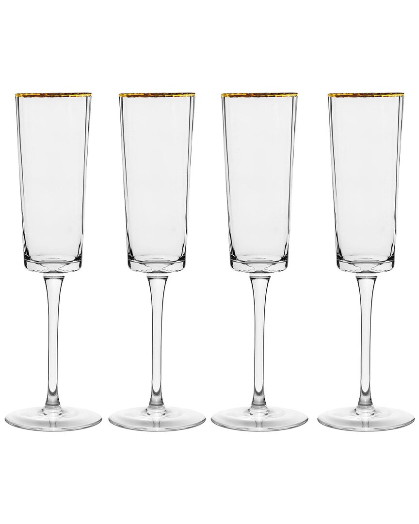 10 Strawberry Street Set of 4 Grace Gold Rim Glassware: Flute
