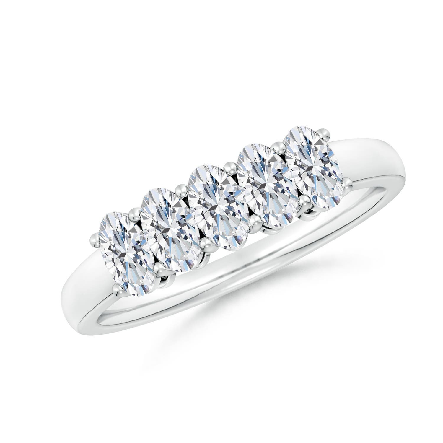 Angara 1.05 Carats Lab-Grown Prong-Set Oval Diamond Five Stone Wedding Ring in Platinum