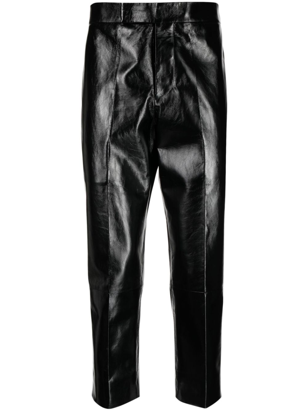 Cropped leather trousers - Black