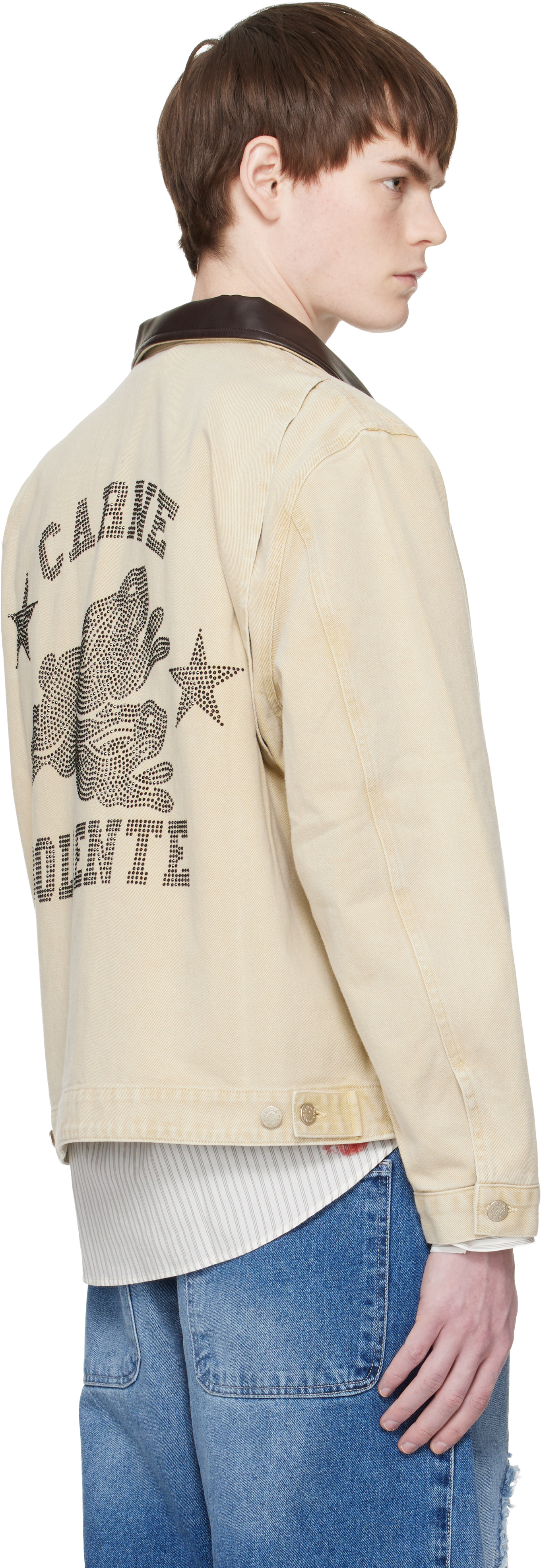 Beige 'Moto Rabbit Rides Again' Denim Jacket