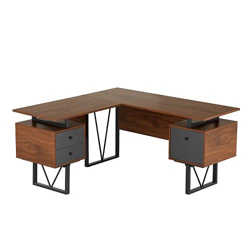 Mobili Reversible L-Shape Computer Desk with Drawers