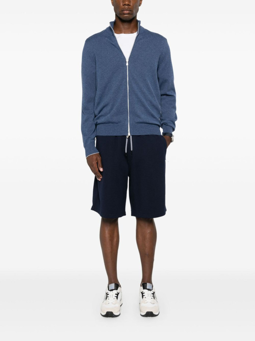 Drawstring-waist jersey track shorts - Blue