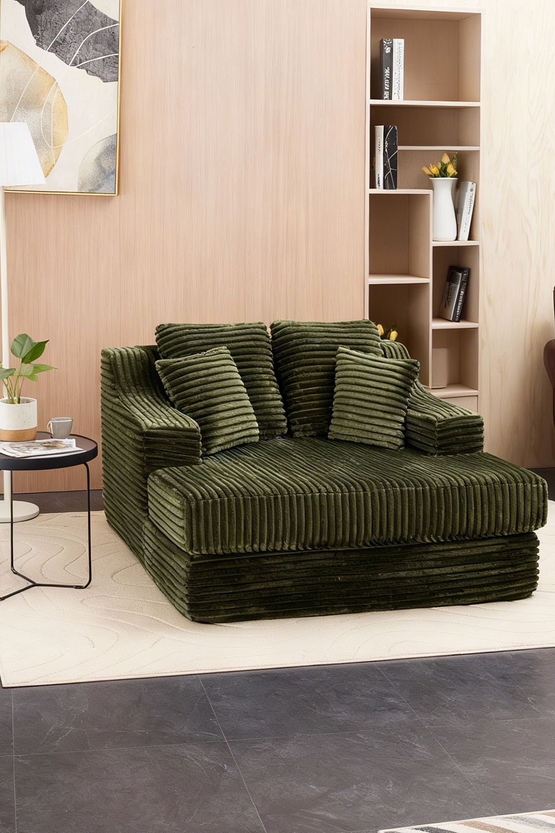 Living and Home Unisex Corduroy Chaise Lounge Sofa Bed in Green