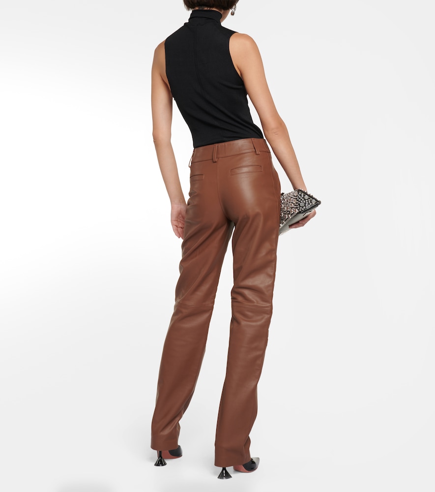 High-rise straight leather pants