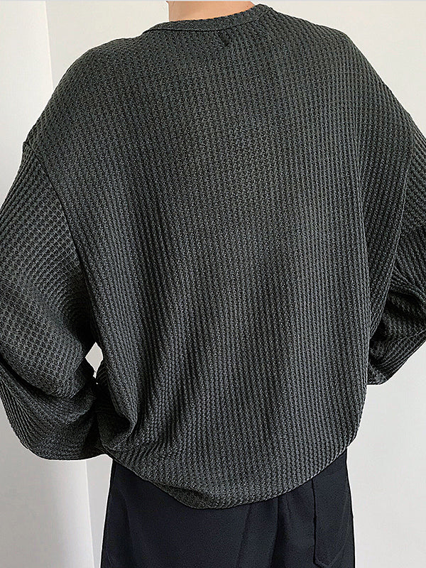 Mens Casual V-neck Pullover Long-sleeved T-Shirts SKUH76207 - Grey / S