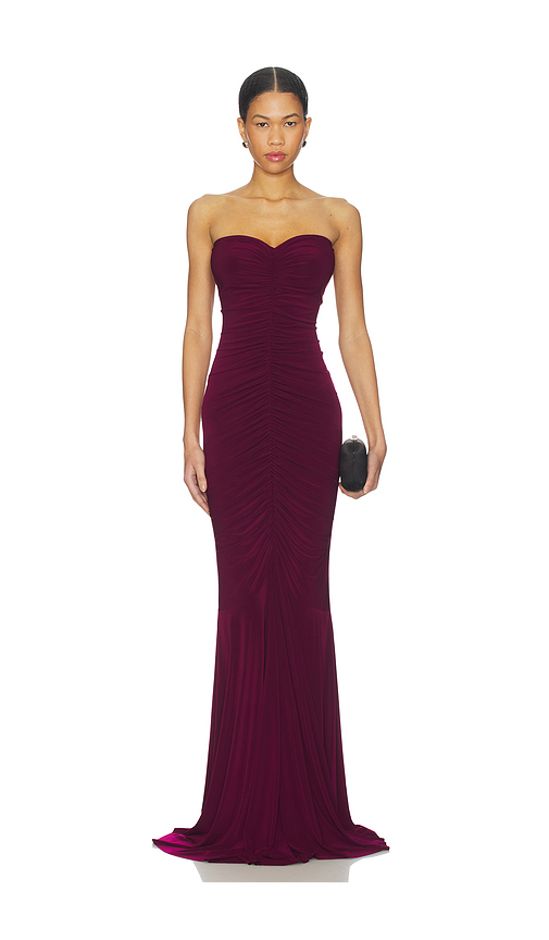 Norma Kamali x REVOLVE Strapless Shirred Front Fishtail Gown in Plum. XL also in