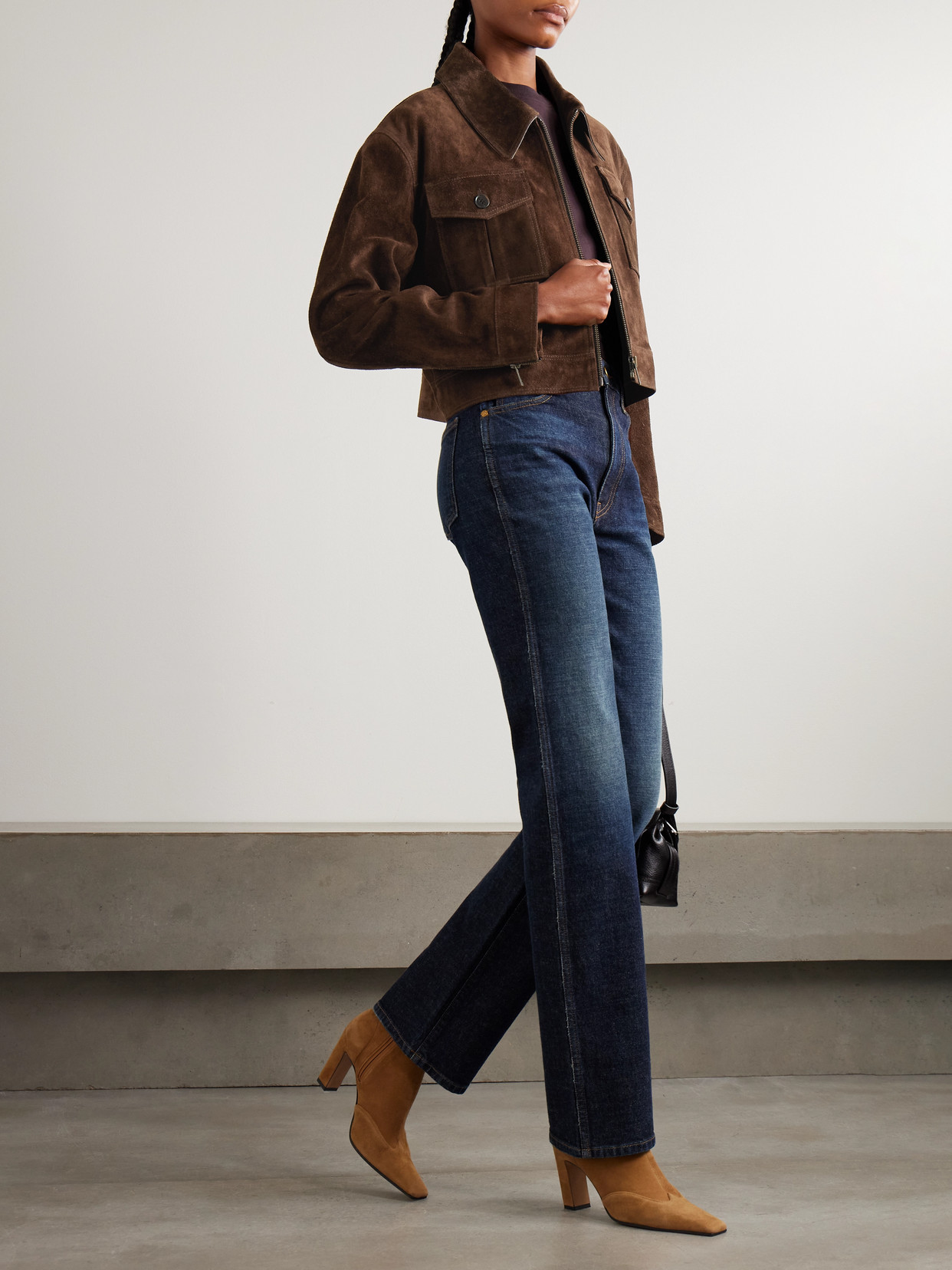Helen Cropped Suede Jacket - Brown