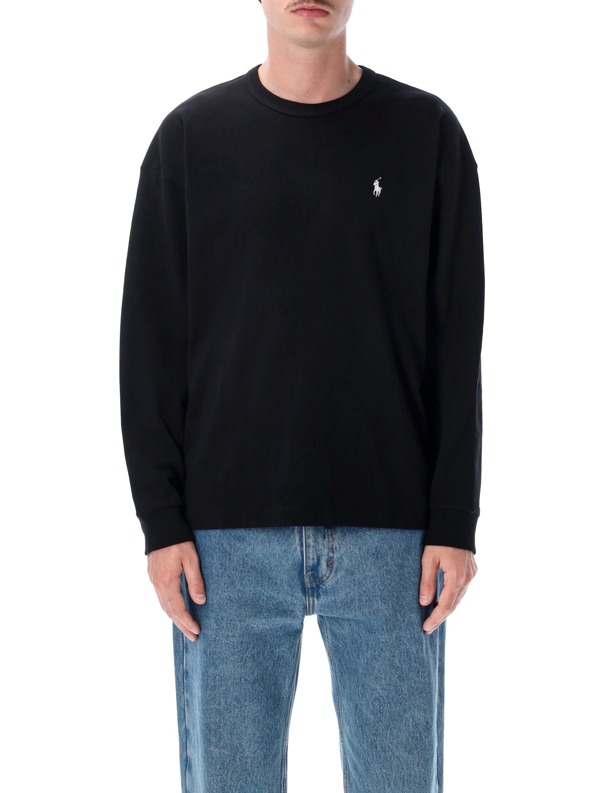 Recycled-Comfort Long-Sleeve Crewneck T-Shirt with Embroidered Chest Logo