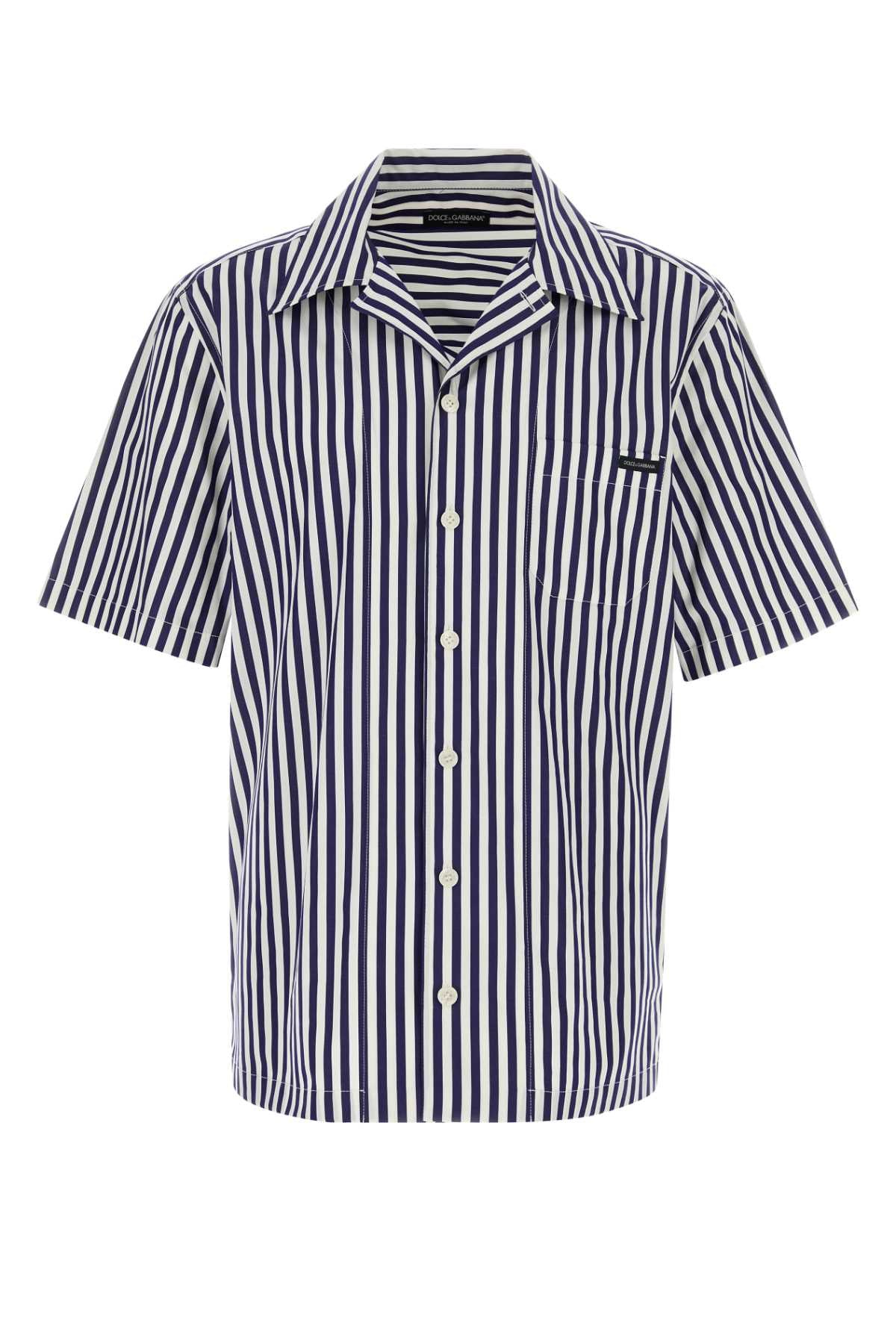 Striped Poplin Shirt — Navy