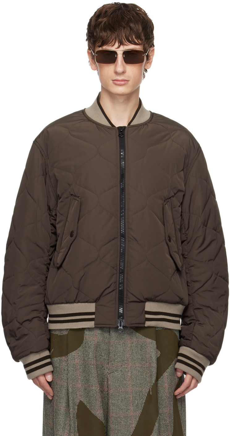 Brown Quilted Bomber Jacket