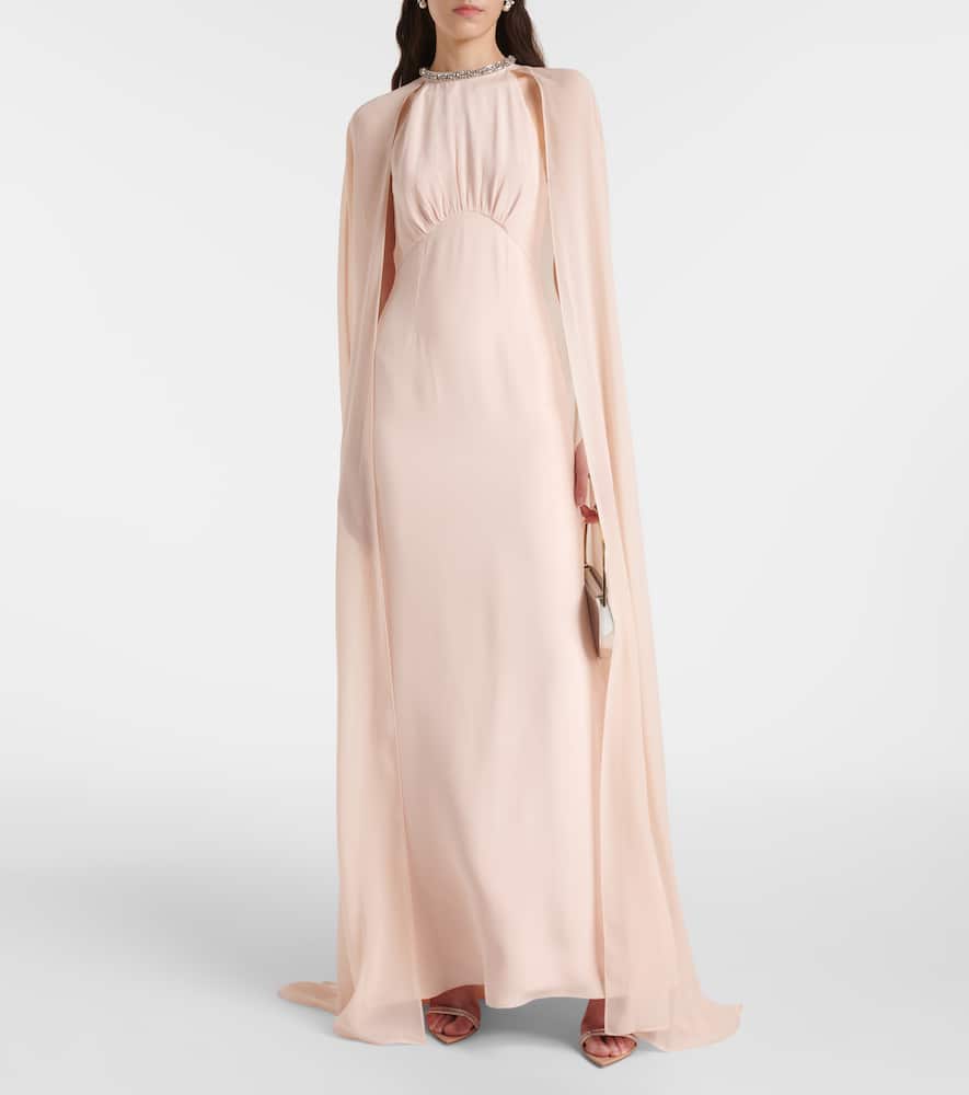 Roland Mouret Embellished caped silk chiffon gown