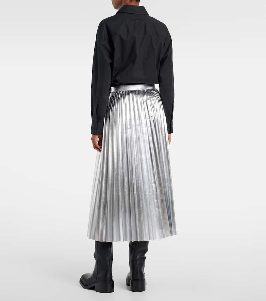 Pleated metallic-effect midi skirt