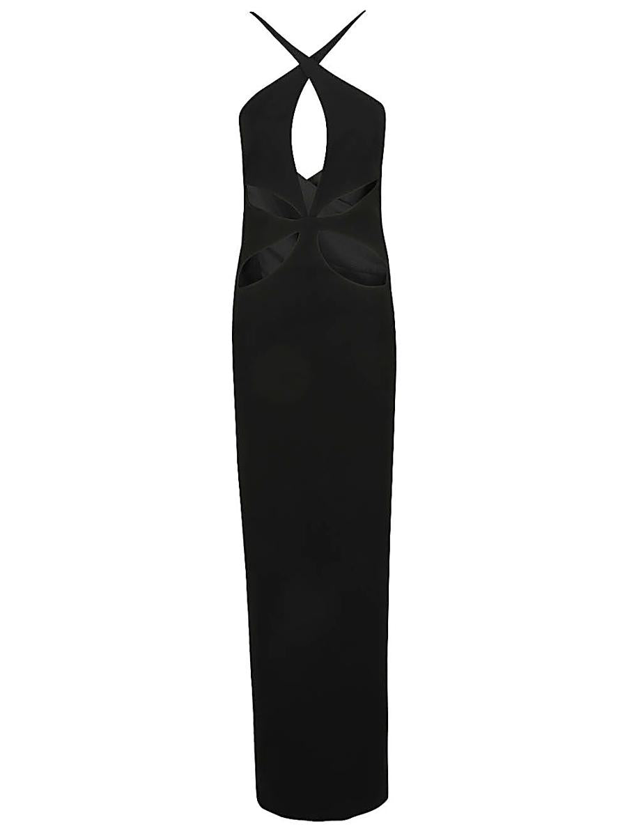 Cut-Out Detail Silk Crepe Long Dress
