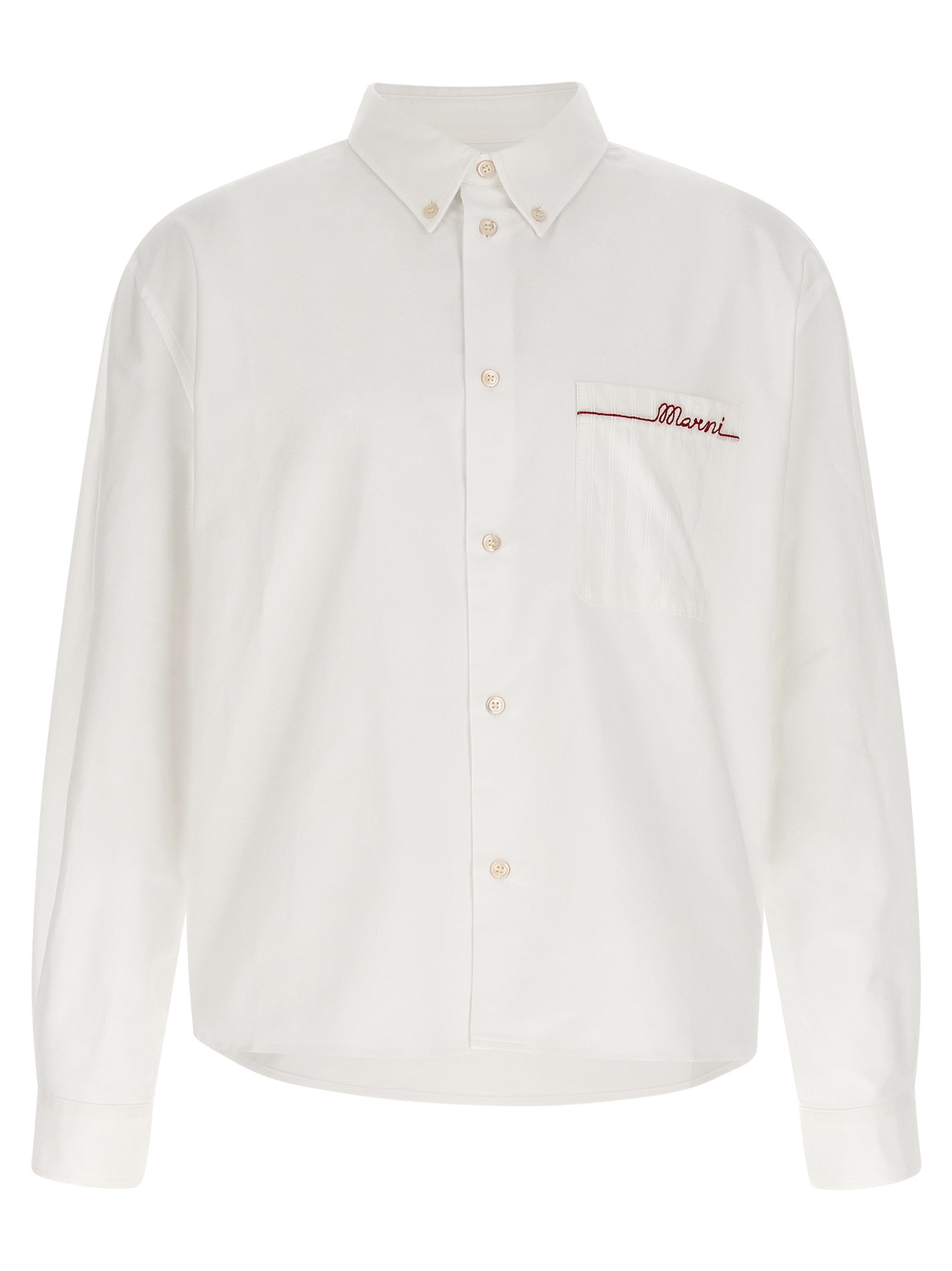 Button-Down Collar with Embroidered Pocket Shirt — White