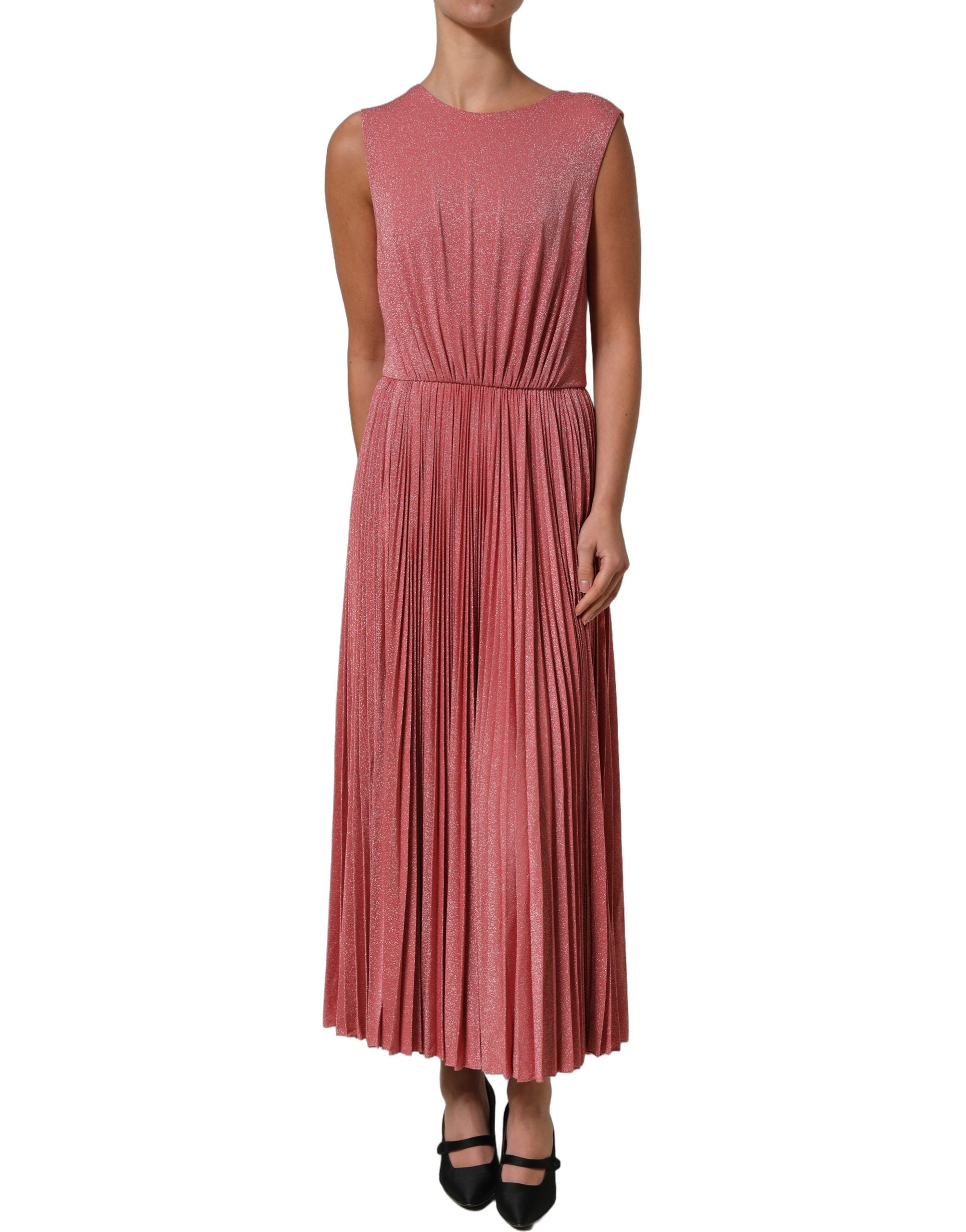 Lamé-Effect Pleated Dress — Pink
