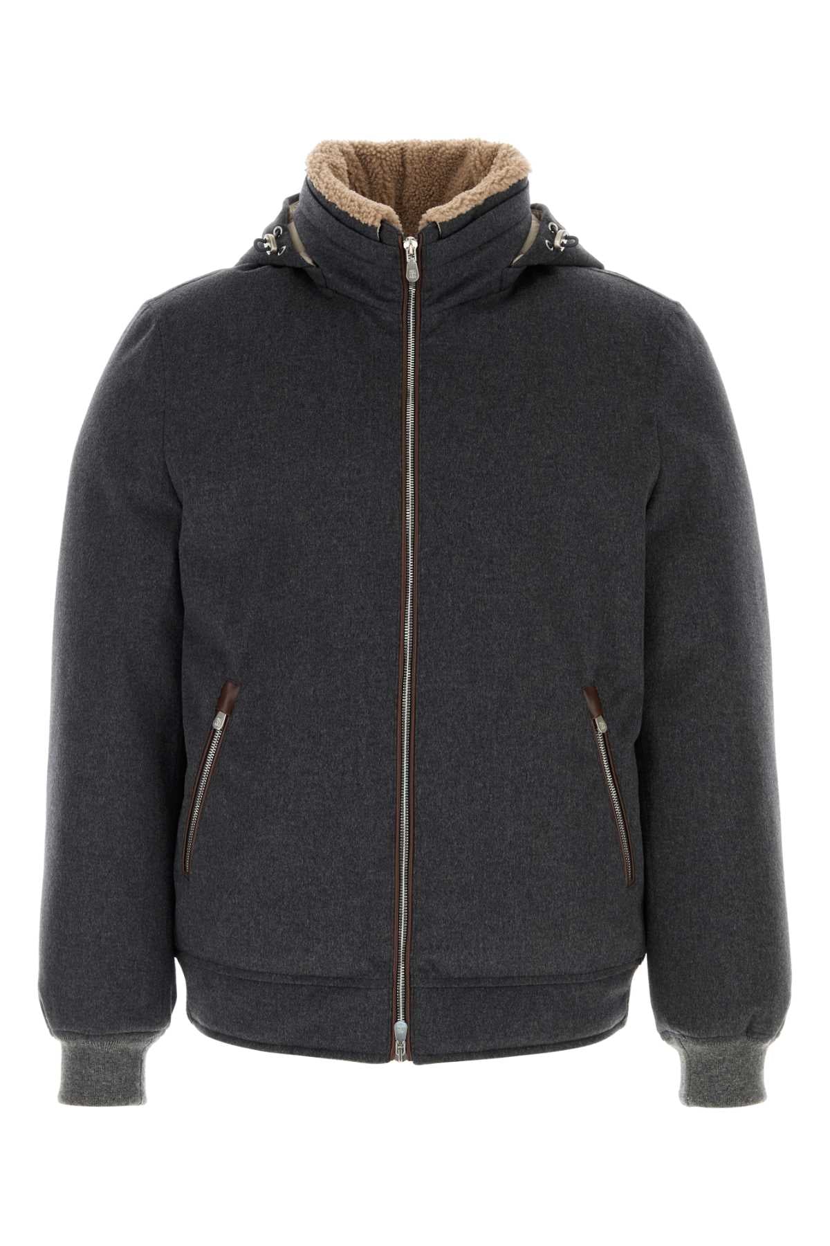 Wool-Blend with Sherpa Lining Down Jacket — Gray