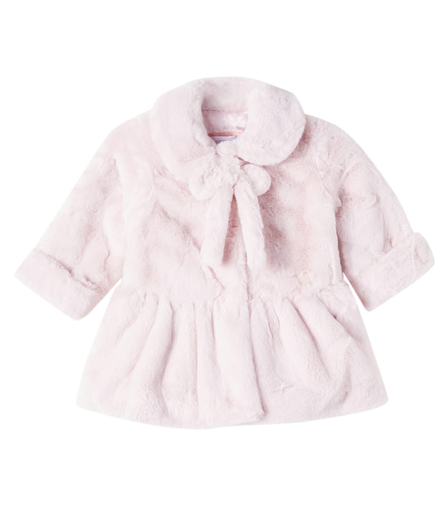 Baby bow-detail faux fur coat