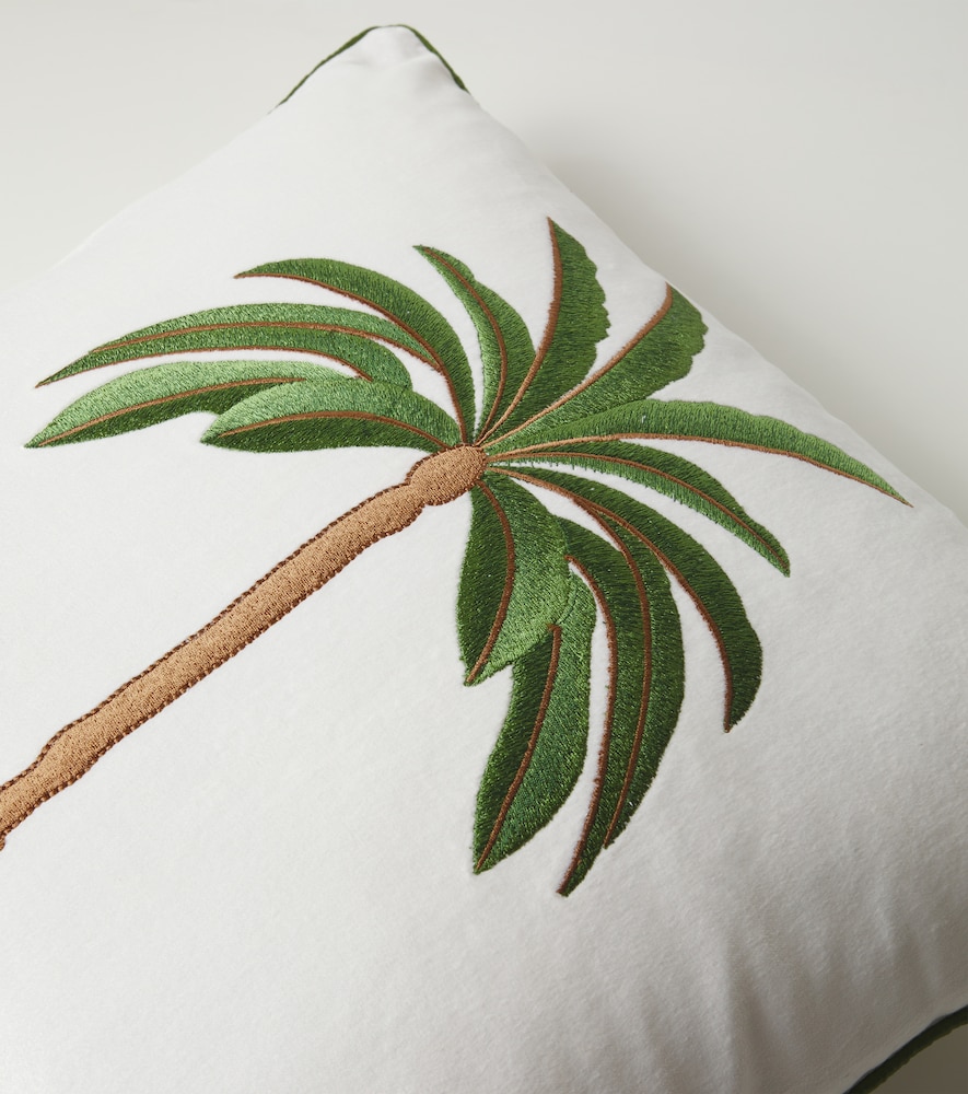 Embroidered cotton velvet cushion