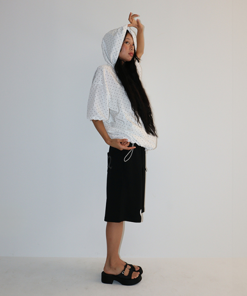 HOODED HALF SLEEVE WINDBREAKER WHITE DOT