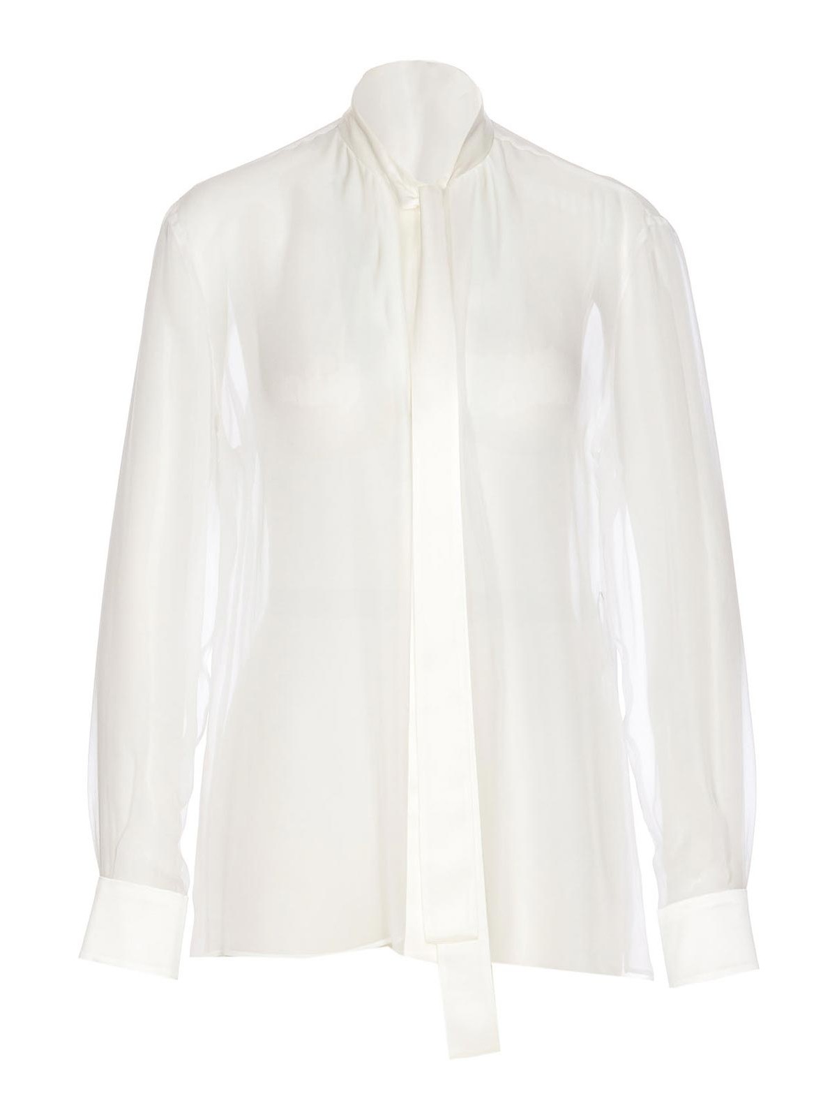 White Shirt With Pussy-bow Collar In Silk Woman