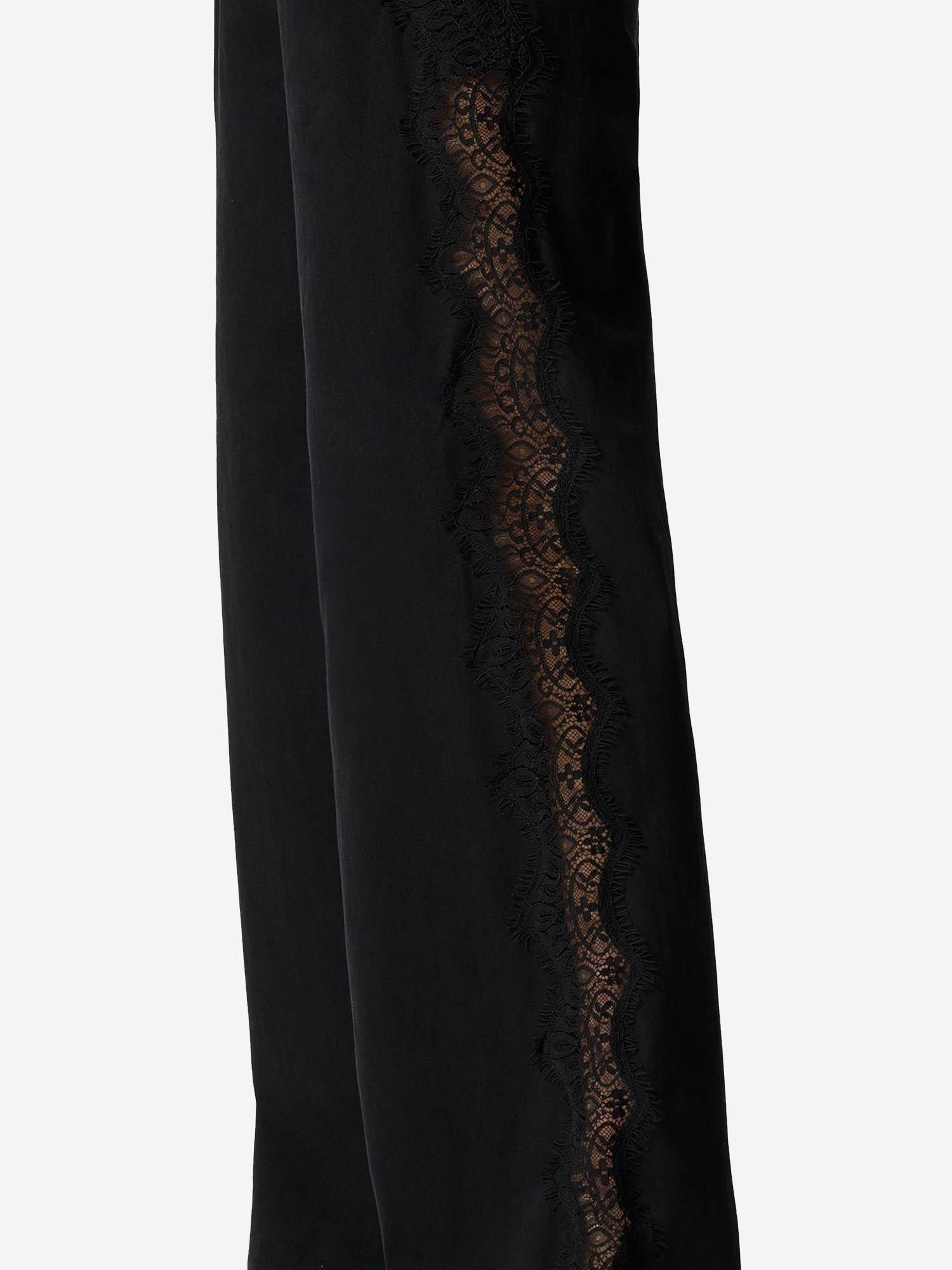 Lace-Trimmed Denim Trousers — Black