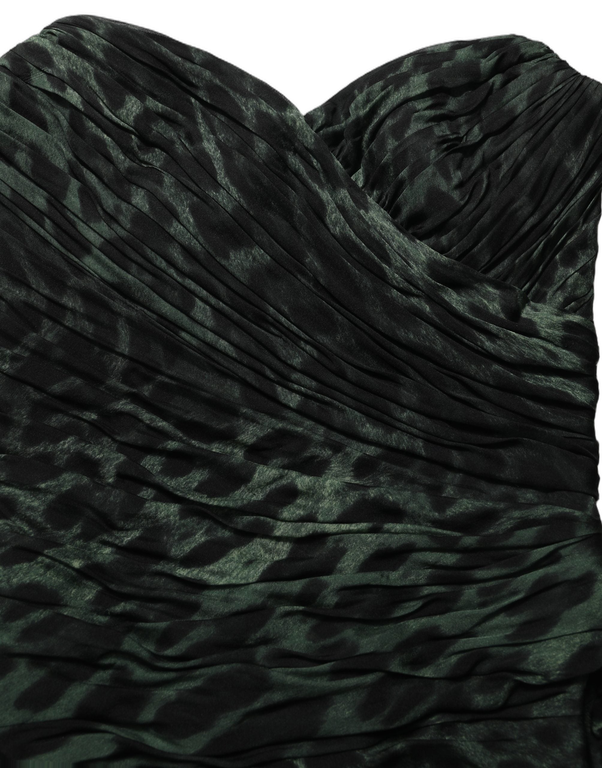 Silk Leopard Print Bustier Draped Dress — Green