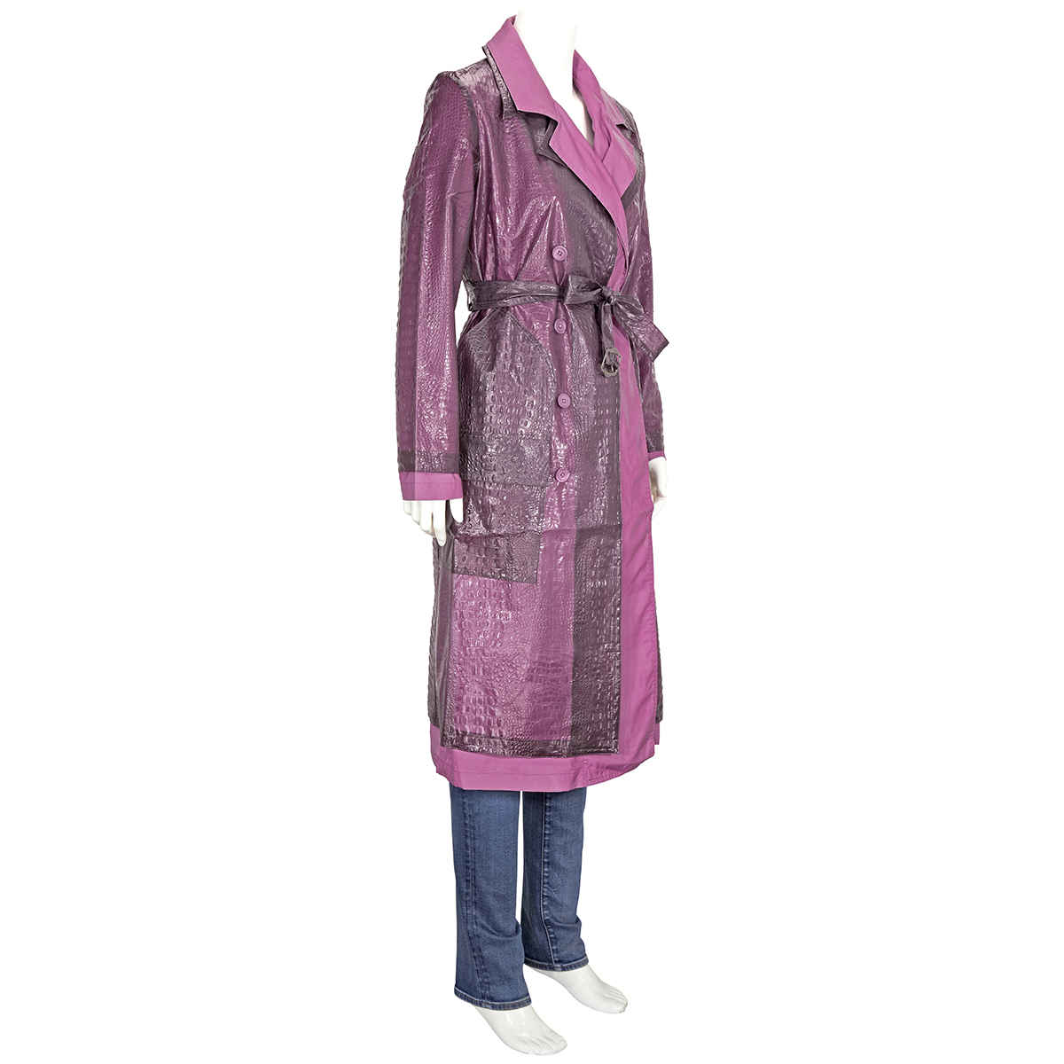 Devin Embossed Double Belted Reflective Trench Coat