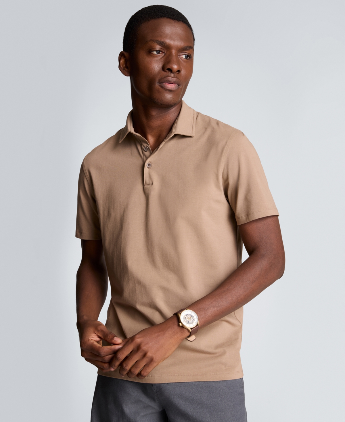 Men's Short-Sleeve Collared Slim Fit Polo T-Shirt - Dark Beige