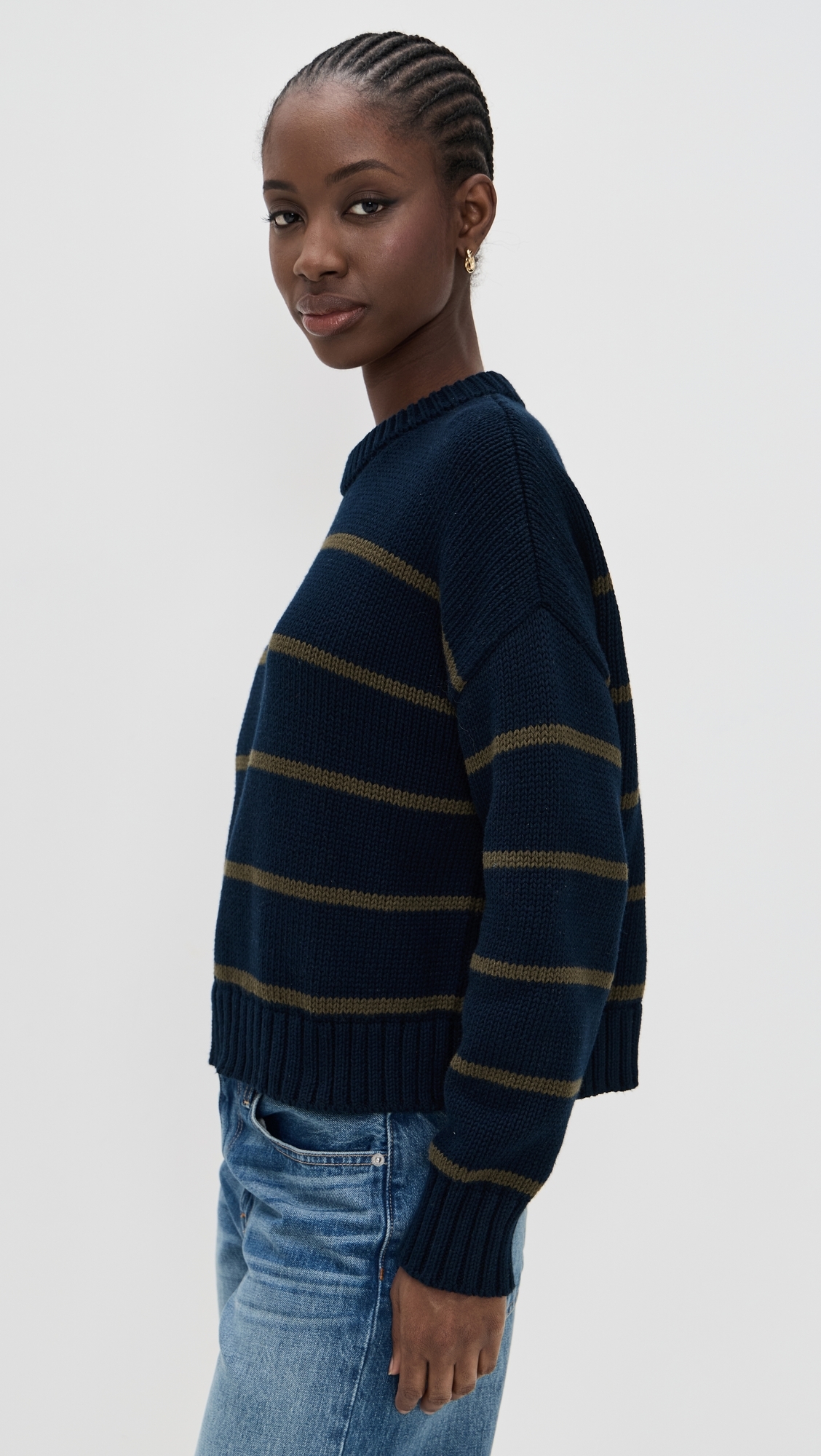 Jenni Kayne Chloe Crewneck Sweater Navy/Army Stripe 