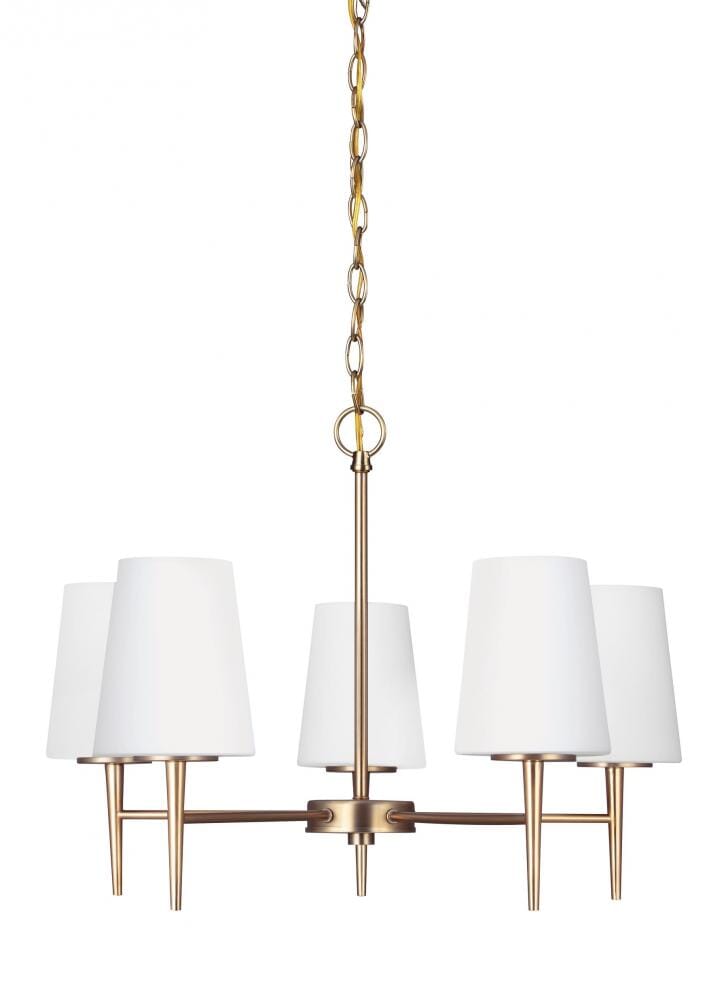 Satin Brass Five Light Chandelier from the Driscoll Collection