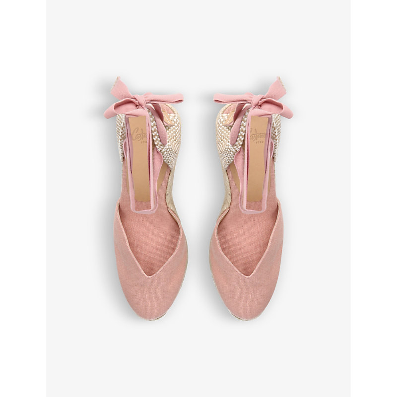 Womens Pink Chiara Self-tie Cotton Wedge Espadrilles