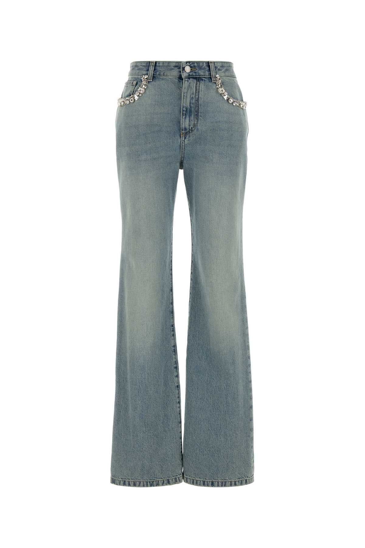 Embellished Pocket Chain Denim Jeans — Blue