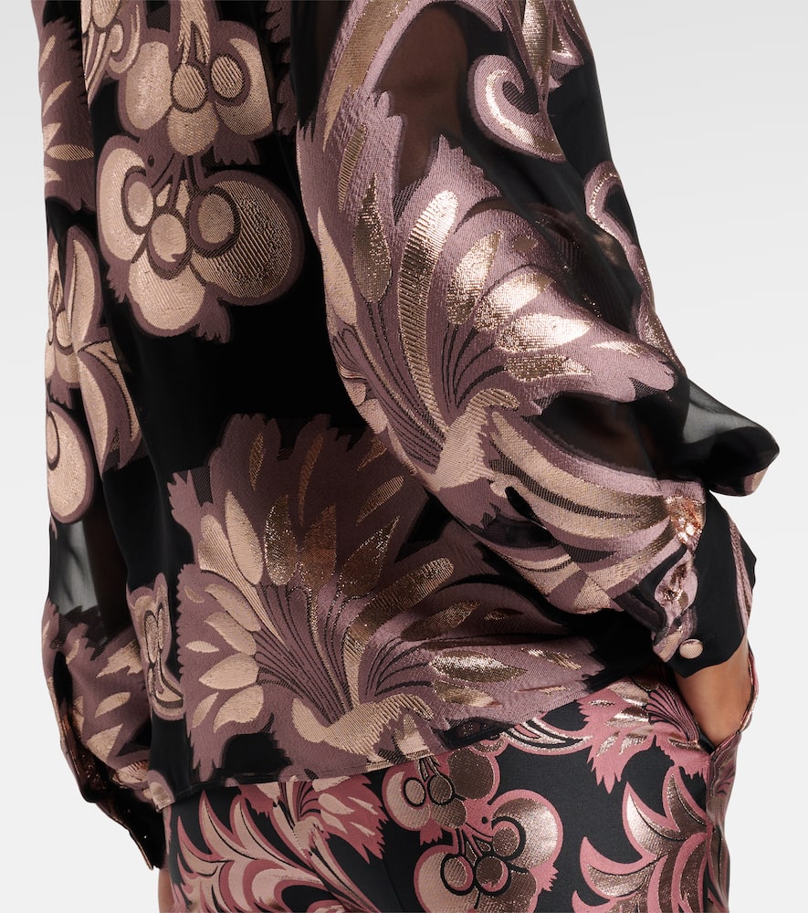 Semi-sheer tie-neck lamé blouse