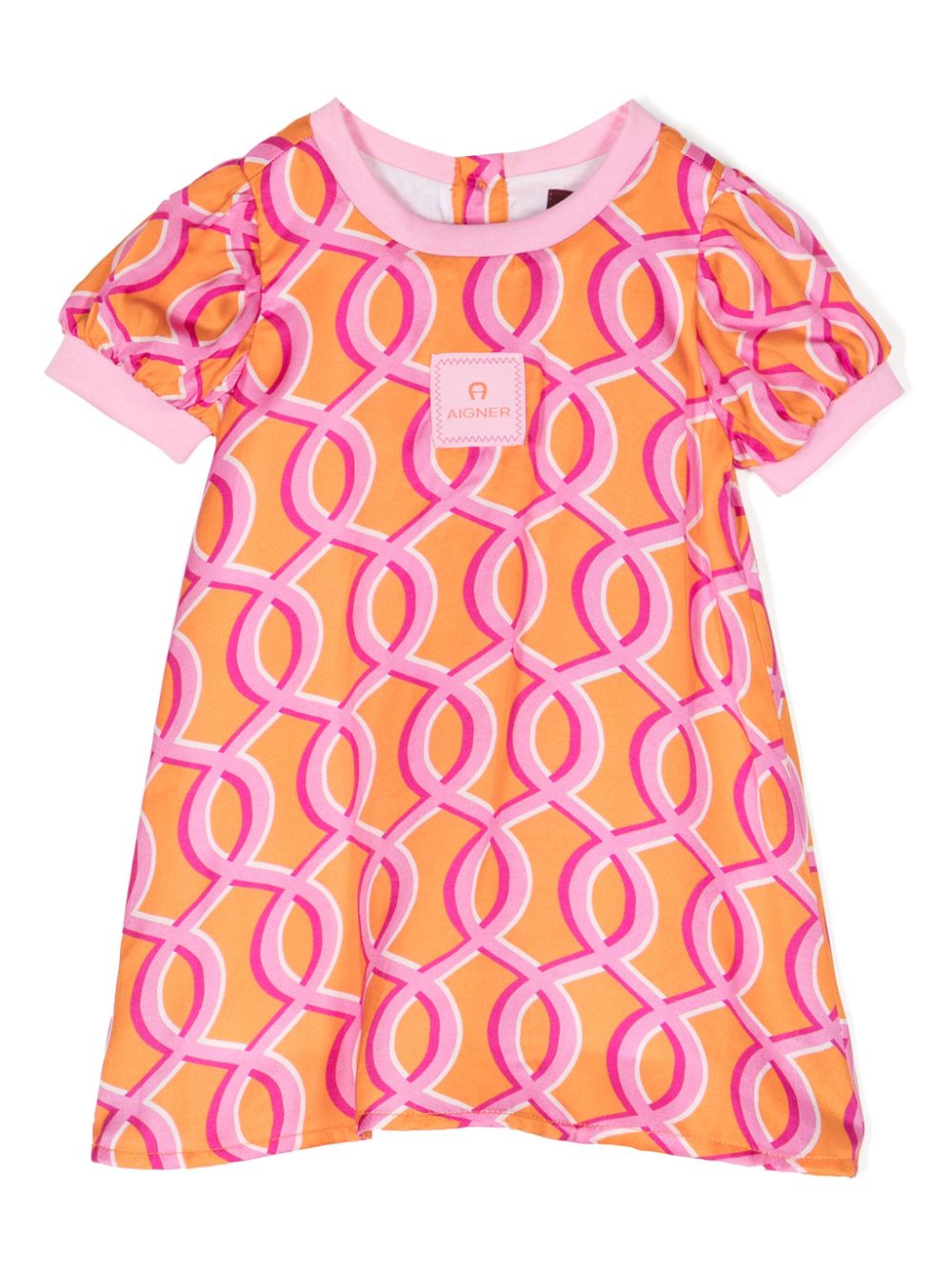 Printed puff-sleeve dress - Orange