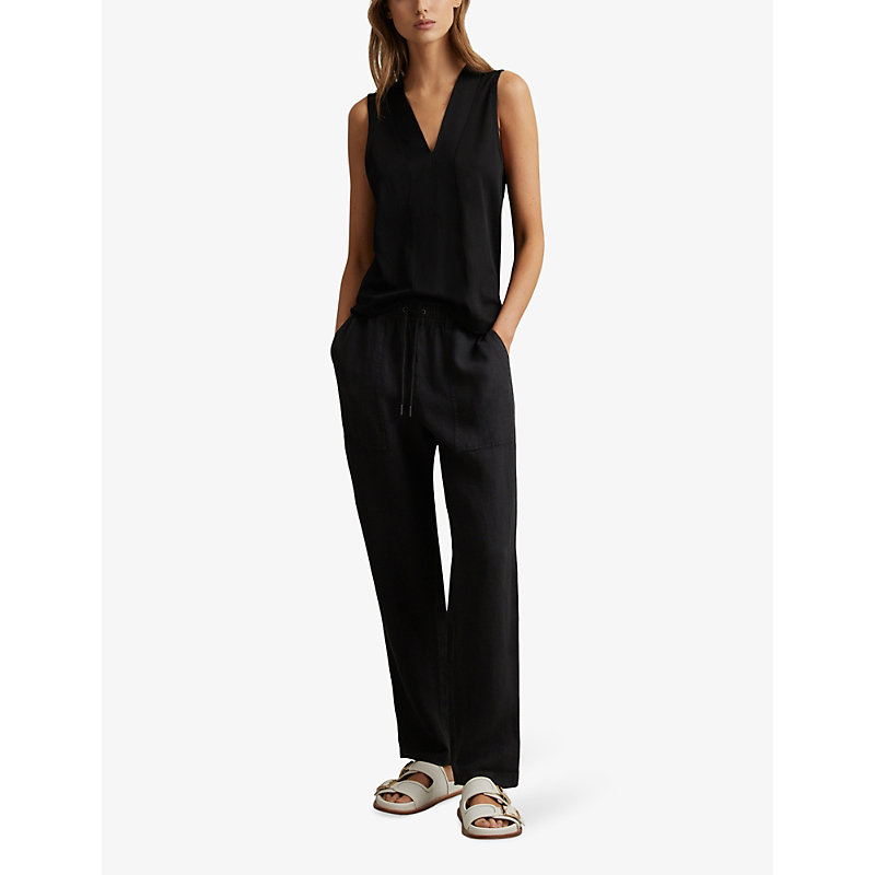 Womens Black Mira V-neck Sleeveless Woven top 
