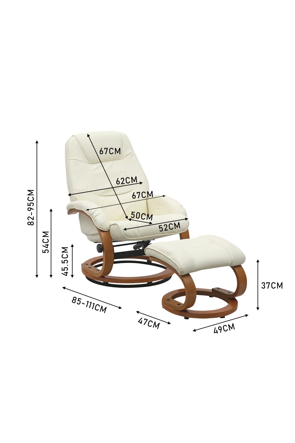 Living And Home Contemporary Leather Soft Recliner With Footstool In Beige