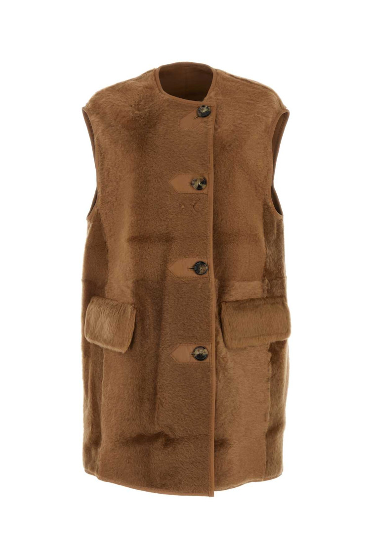 Caramel Shearling Effige Sleeveless Coat