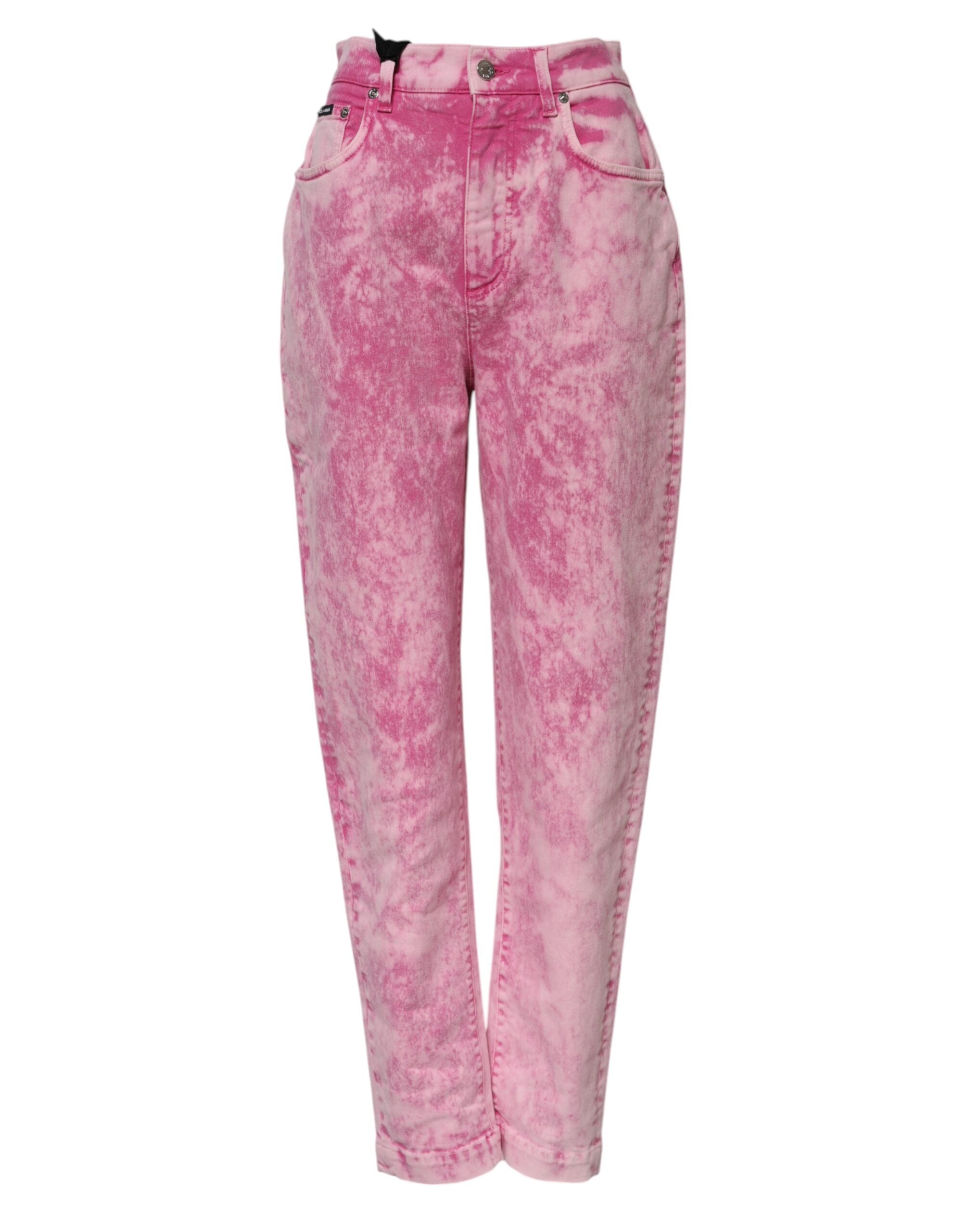 Tie-Dye High-Waist Tapered Jeans — Pink