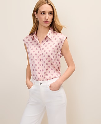 Ann Taylor Geo Collared Satin Blouse