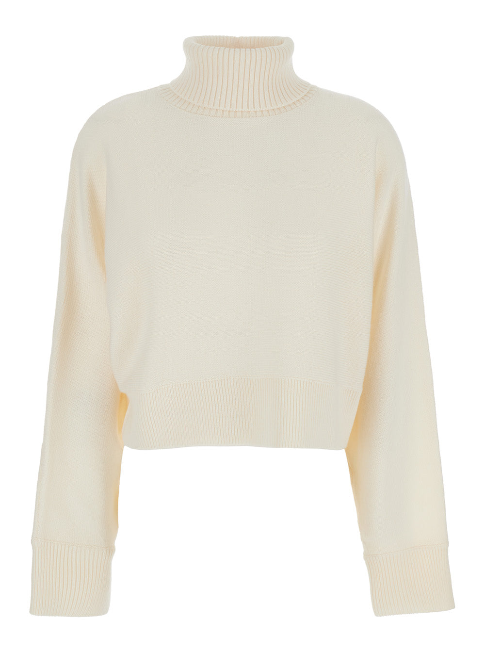 Merino Wool Cropped Turtleneck Sweater — White