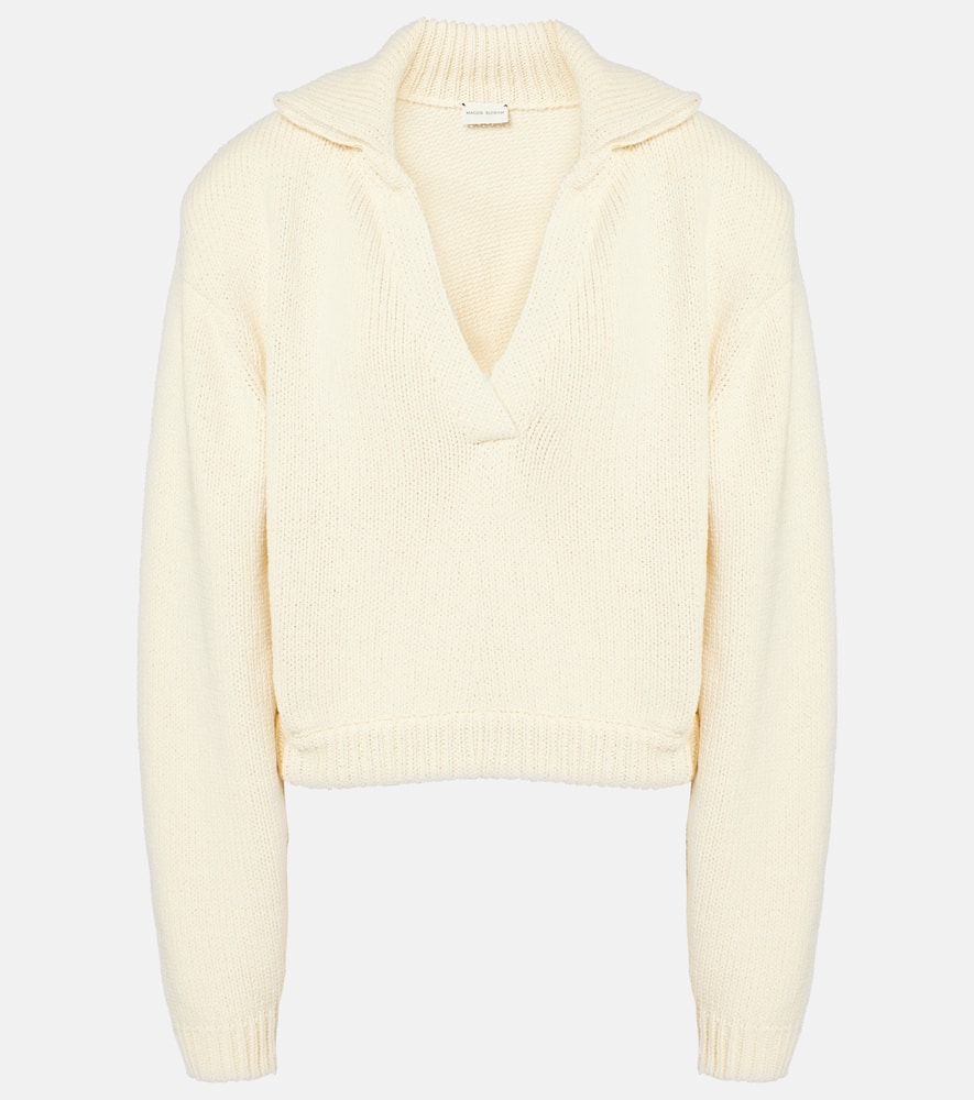 Cropped cotton-blend polo sweater